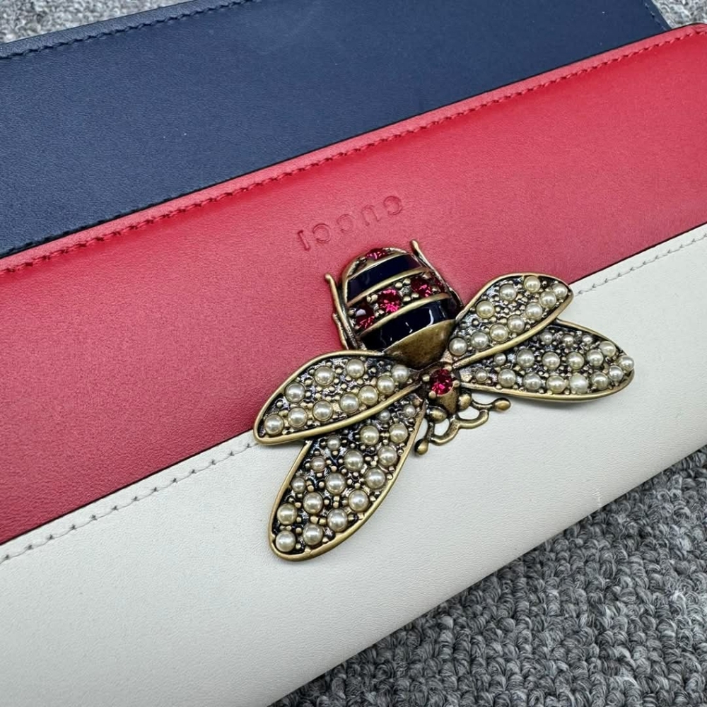 Authentic GUCCI Queen Margaret Red&White&Navy Leather Shoulder Bag 585-120524 - Picture 4 of 15